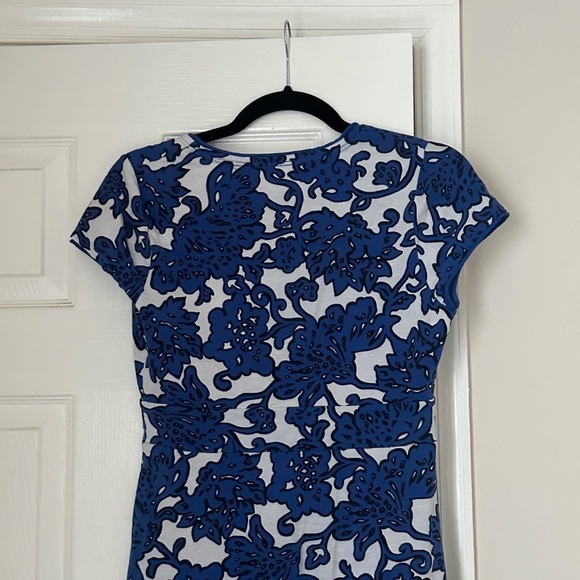 Boden Cap Sleeve Blue and Black Floral Babydoll Dress Size 6 Empire Waist - Picture 3 of 8